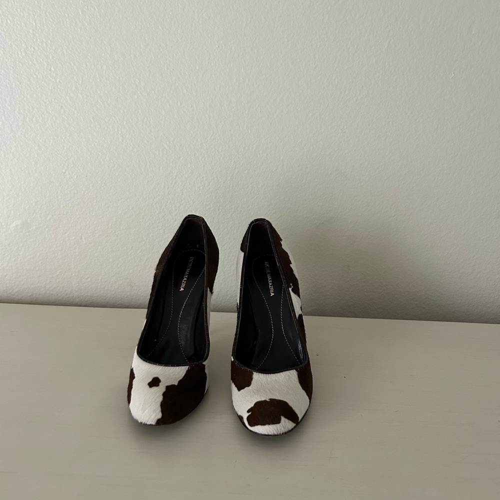 Brown/white Cowhide stiletto heels